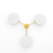Epiphany, one of the pieces in the Celeste collection, is entirely handmade. The combination of minimalist shapes, captivating geometries and excellent materials creates the strong personality of this lamp. Thanks to its 3 opaline Murano glass globes supported by 3 brass arms, it stands out in the interior environment it is placed in. Epiphany can be mounted both as a hanging and a wall lamp.