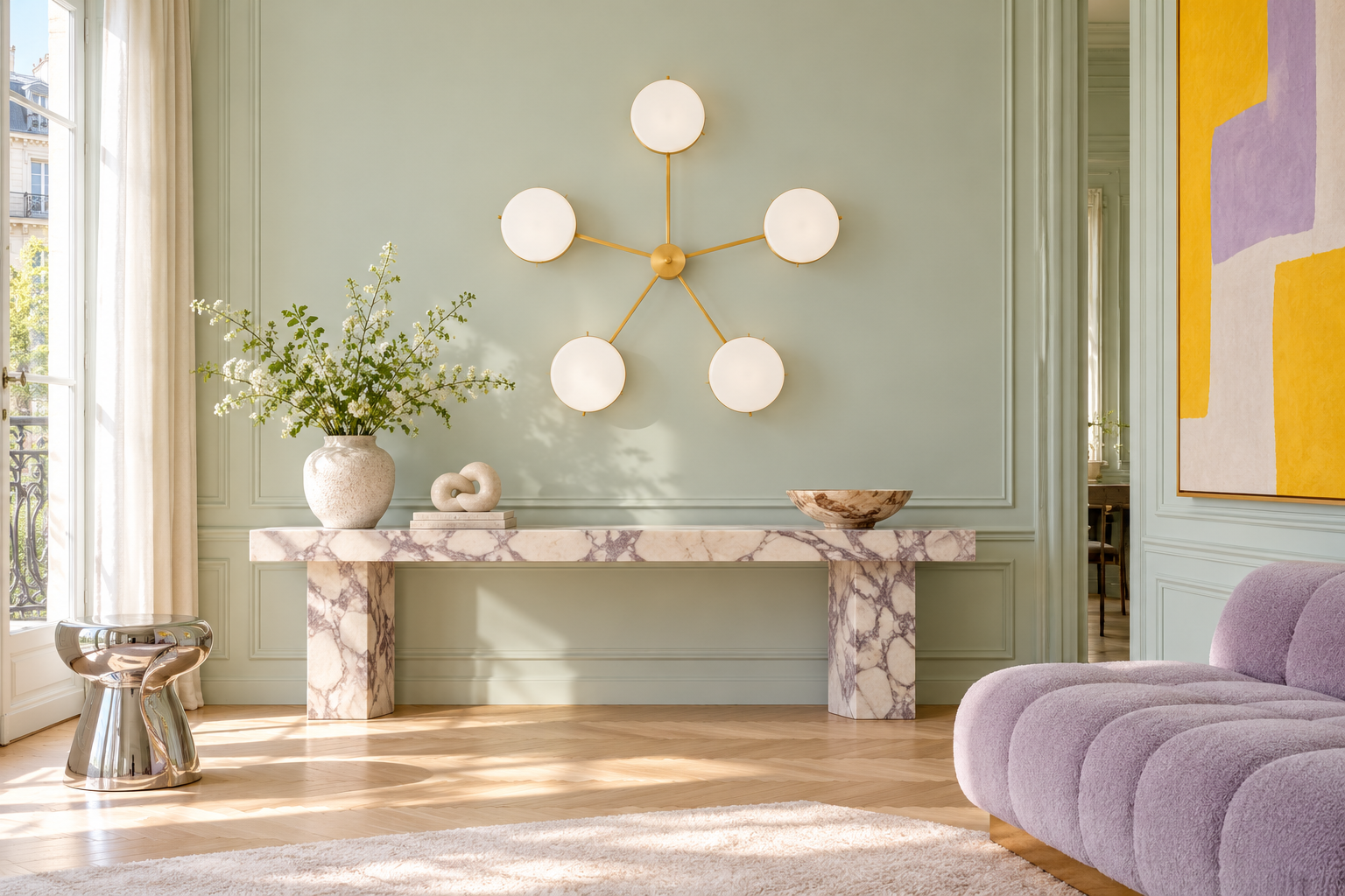 Celeste lighting in a colorful living room