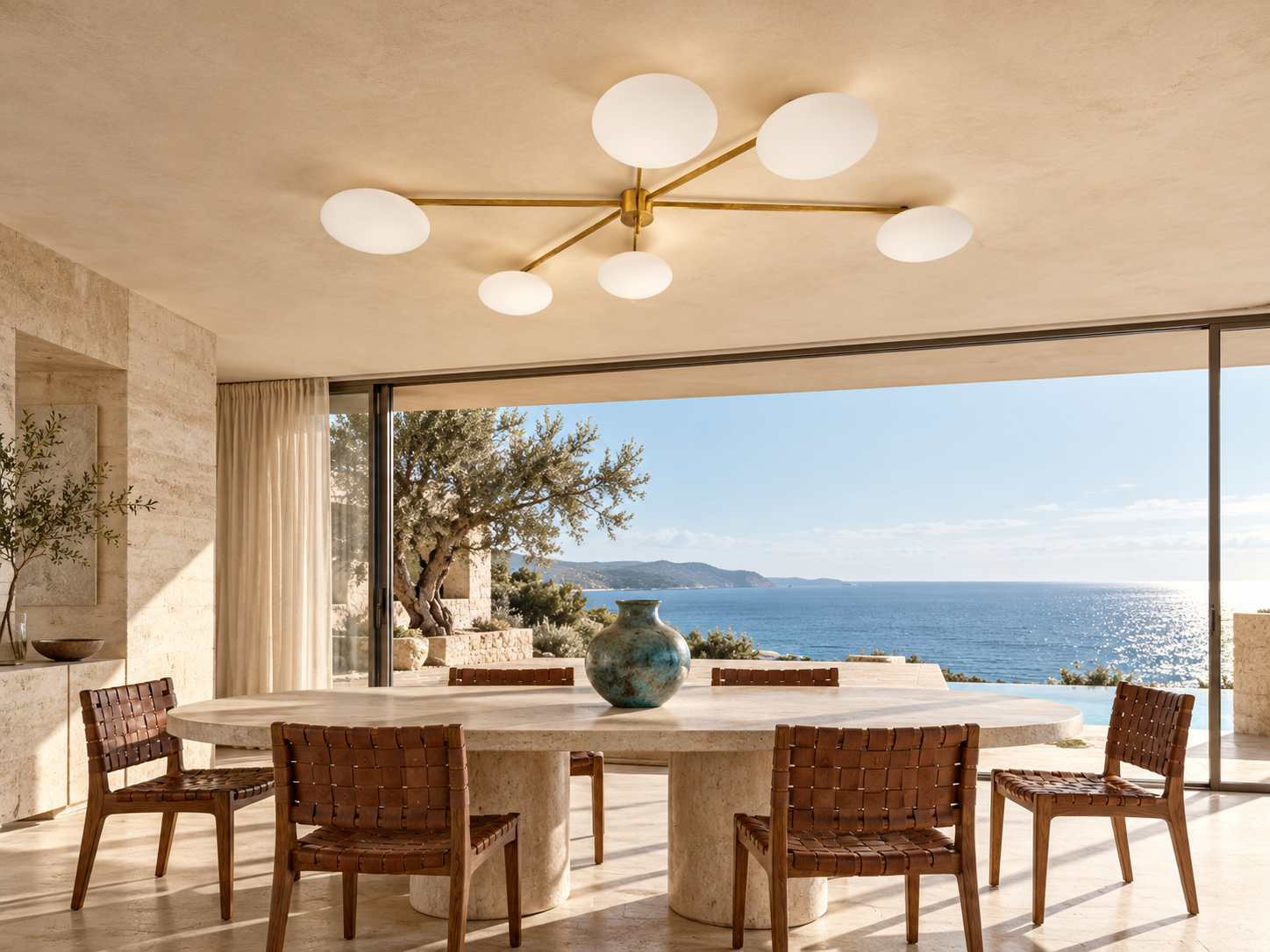 Stella Tribute above a seaside dining table